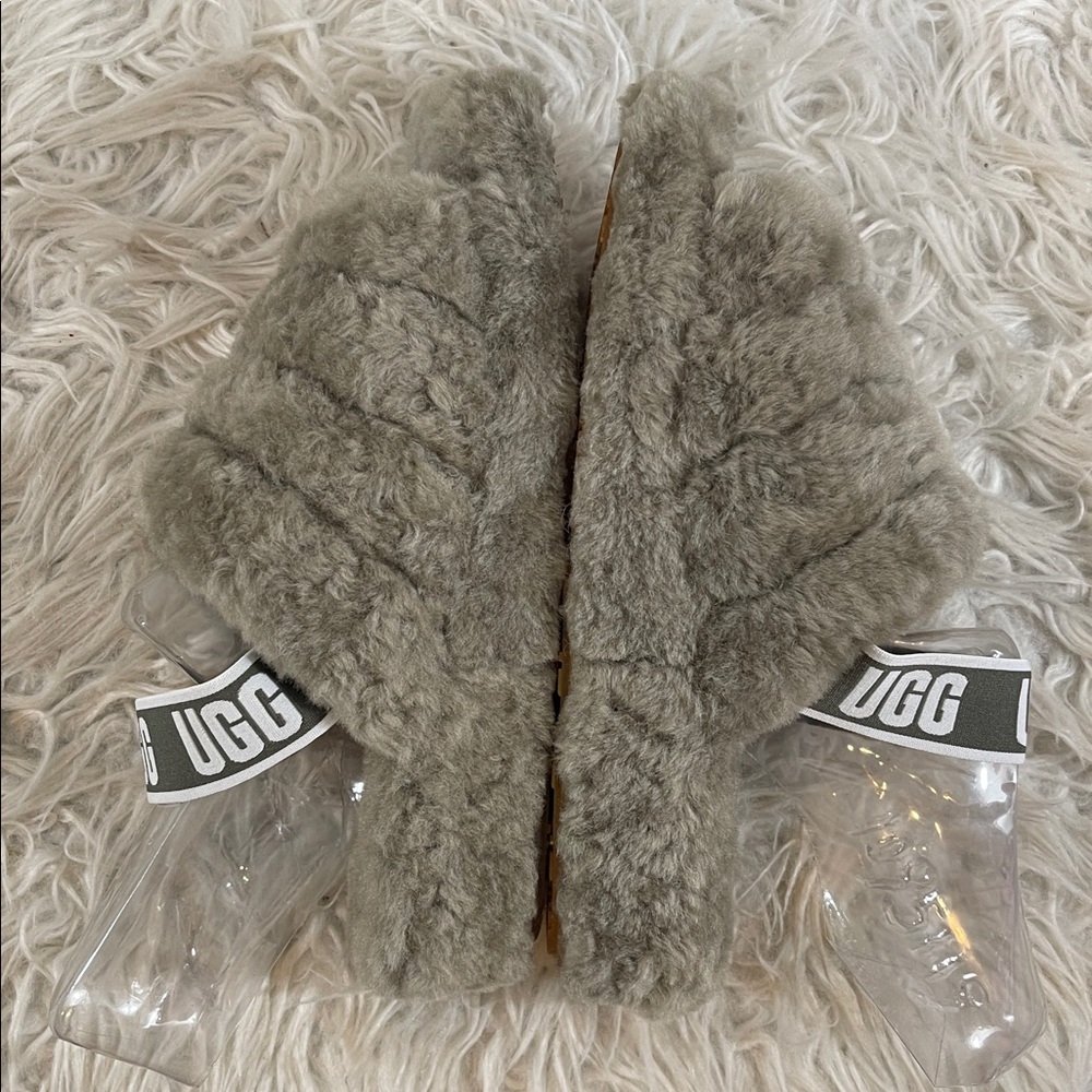 UGG Women's Fluff Yeah Slide Slipper 1095119 Burnt Olive Real Fur Lamb Sz. 9 NEW - Picture 9 of 15